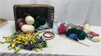 Yarn, cross stitch supplies and more w basket