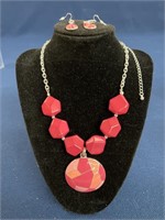 Silvertone Pink and Multi Color necklace with