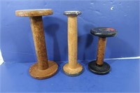 3 Vintage Wood Yarn Spools