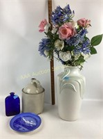 Large urn vase, crock jug, cobalt glass jug,