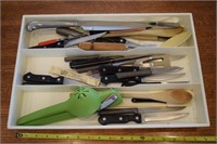 Knives & other ktichen utensils w/ tray lot