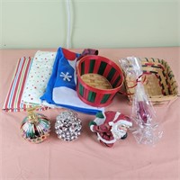 Christmas Decor, Table Cloths, Baskets, Candles,