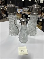 3 Glass & Silver Plated Pitchers