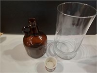 Large Clear Vase Plus Brown Jug
