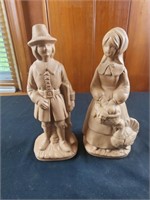 9" pottery pilgrim couple, thanksgiving decor