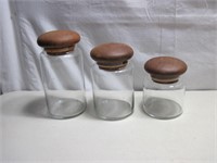 3 Wood Top Glass Counter Containers