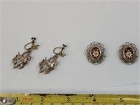 Antique Clip On Earrings Mosaic & Horse Screw Ons