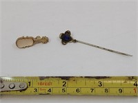 Vintage Pins Small Violin & Flower w/ Blue Stone