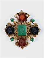 Vintage Florenza Intagilo Maltese Cross Brooch