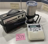 radio, weather radio, and coffee mug