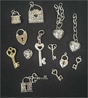 Group of purse, hearts, mini heart-shaped locks