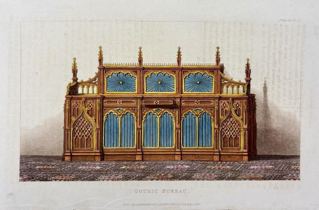 Early 19th C. Gothic Bureau Plate, Ackermann
