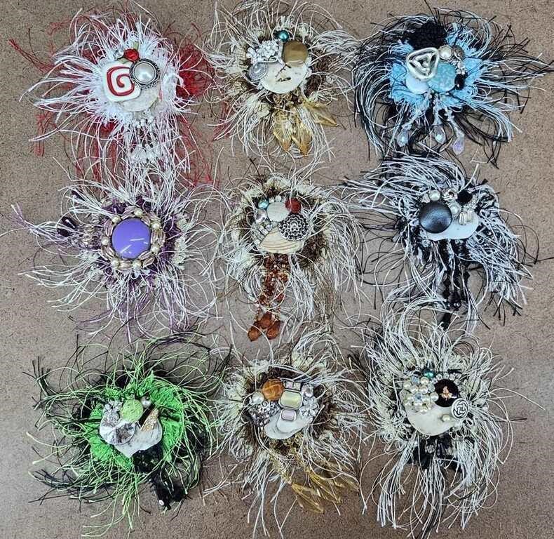 9pc Nest Flower Jeweled Brooches