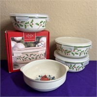3 Covered Christmas Holly Covered Dishes