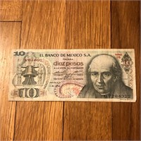 1969 Mexico 10 Pesos Banknote