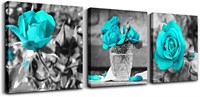 3 Piece Blue Rose Canvas Wall Art 12x12in