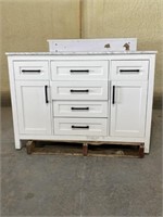 L 34" x W 48" x D 22" White Vanity, Marble Counter