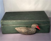 Vtg Hand Carved Wooden Hinged Box with Duck