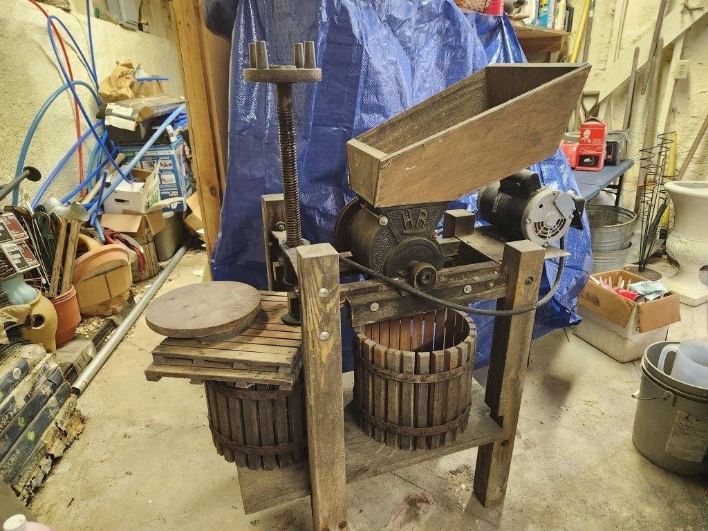 Antique Cider press fitted with electric motor