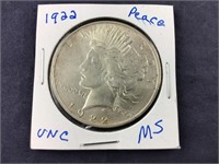 1922 Uncirculated Peace Silver Dollar