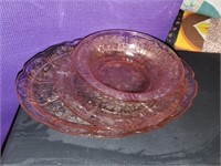 PINK DEPRESSION PLATTER / SALAD PLATE & BOWL