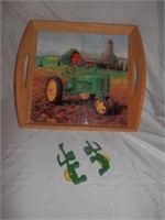 Group of 3-John Deere tile serving wood tray