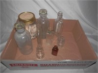 Tray of asst sm antique bottles includes