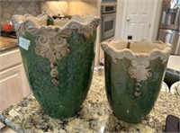 Two Decorative Ceramic Rustic Flower Vases