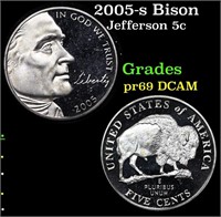 Proof 2005-s Bison Jefferson Nickel 5c Grades GEM+