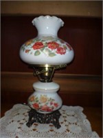 Milk Glass Floral Decorated Parlor Lamp