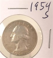 1954 S Washington Silver Quarter