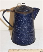 VINTAGE BLUE SPECKLED ENAMELWARE COFFEE POT