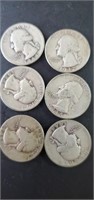 6 - 1940's silver quarters