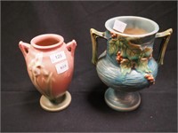 Two pieces Roseville pottery including double-