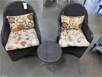 Pair of Wicker Patio Armchairs w/Side Table