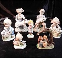 Figurines of children, some Homco, one Lefton,