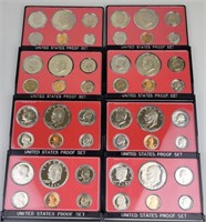 8 United States Mint Proof Sets (1973-1978).