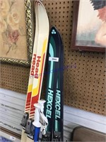 2 pair cross-country skis, 1 pair poles