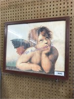 Cupid angel framed picture, 21.5 x 17.5