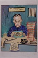1970 US Air Force Officer Cartoon Style Painting