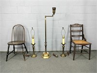 Assorted Lot Of Lamps And Chairs