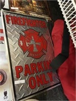firefighter parking only sign and bag
