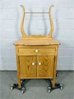 Antique Oak Washstand With Lyre Towel Rack