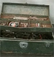 Old Metal Toolbox With Assorted Hardware
