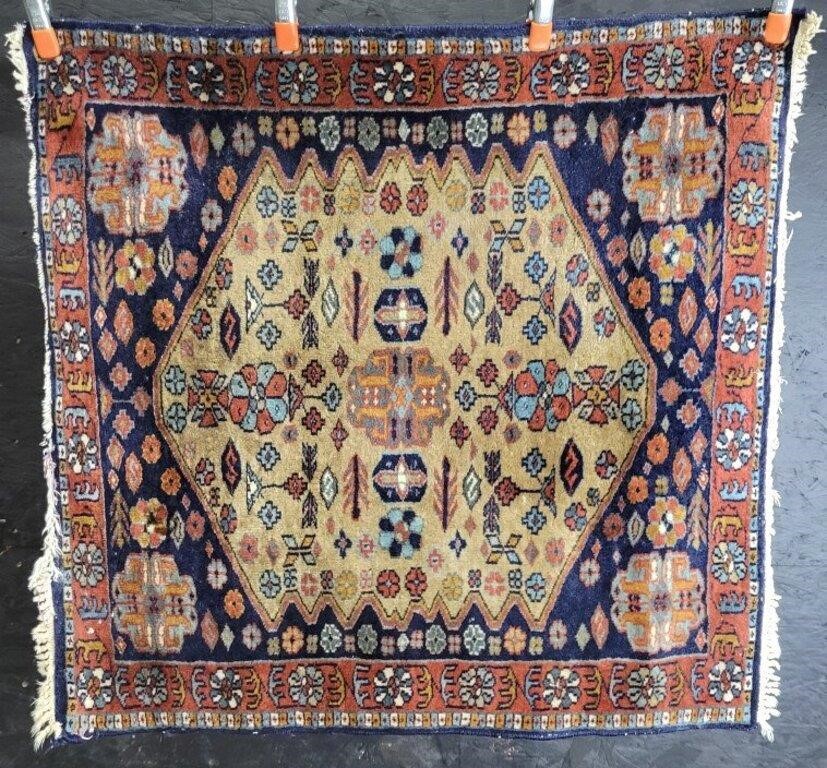 Antique Oriental Wool Throw Rug.