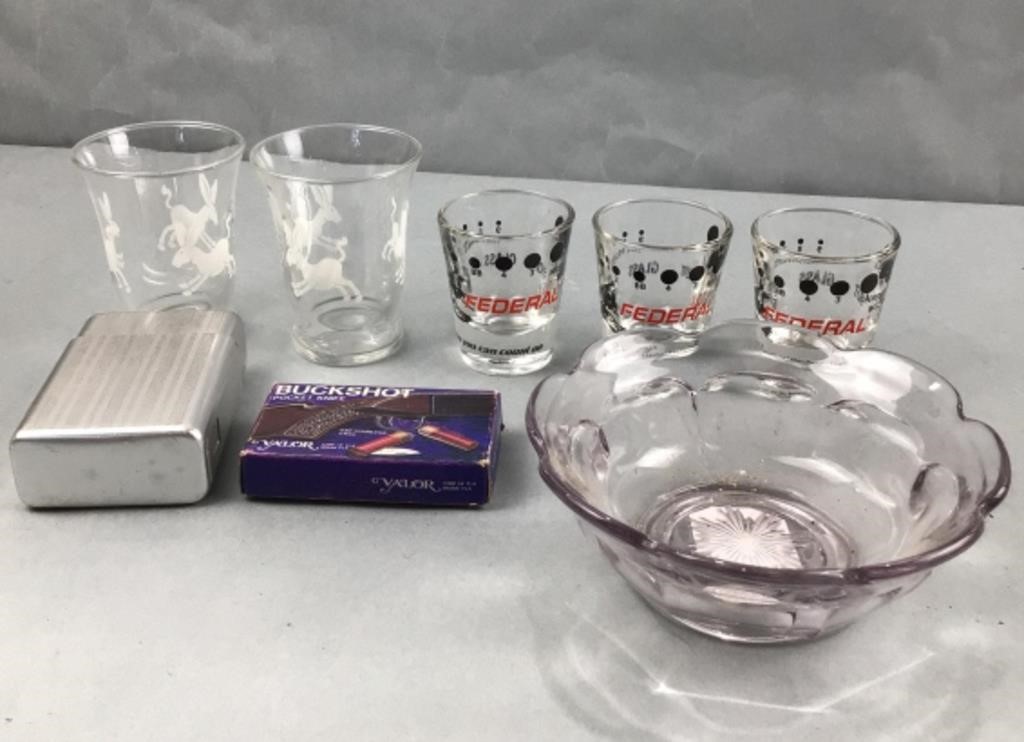 Federal shot glasses, bunny glass, knife and more