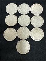 Lot of 10 1910 Liberty "V" Nickels