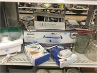 Assorted household electronics, glassware and