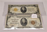 $20 Gold Note 1928; $20 N.C. FRB Philadelphia F