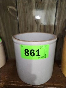 7.5" TALL STONEWARE CROCK- SHOWS CRACKS ON SIDE